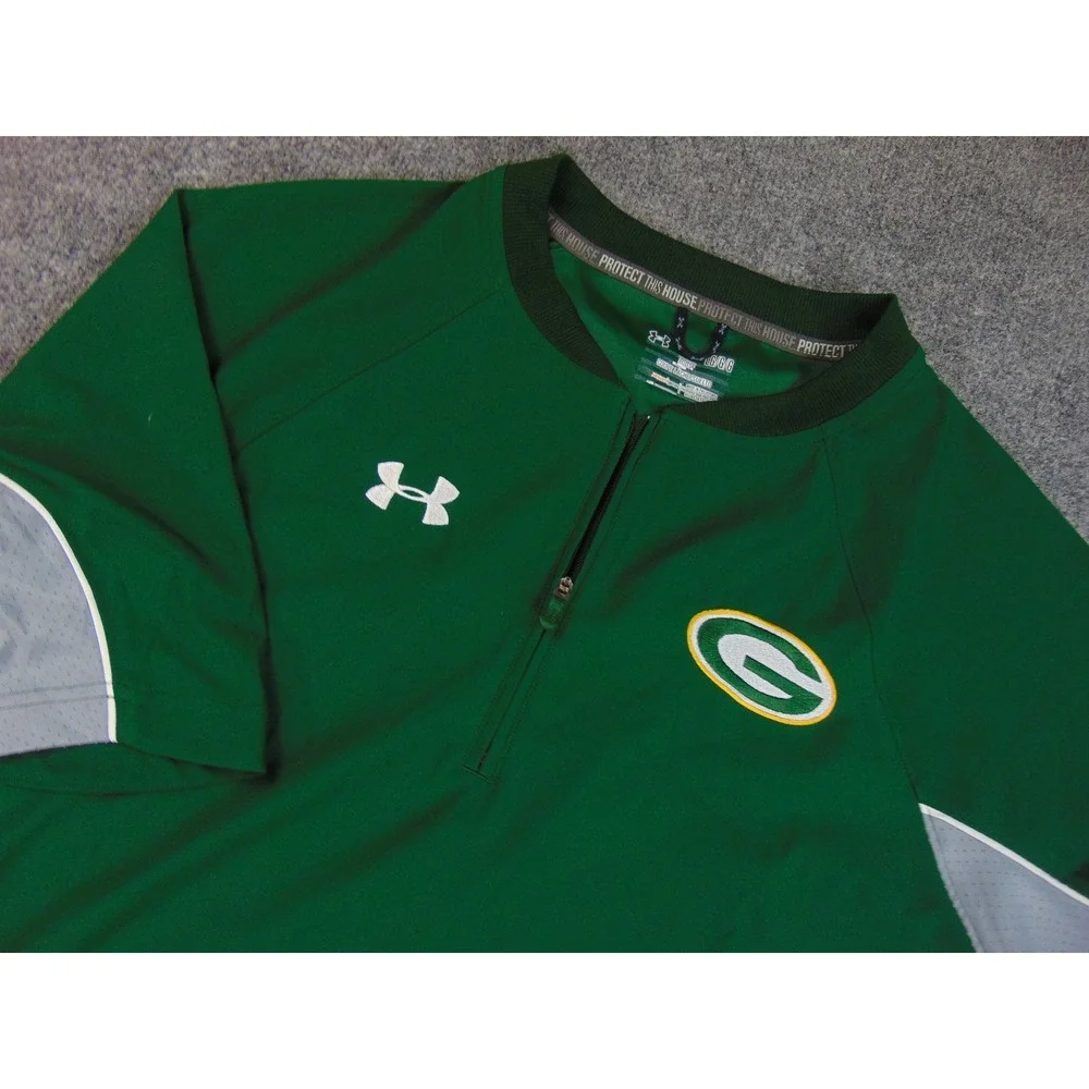 Green‎ Bay Packers Jacket Mens Large Green Under Armour Loose 1/4 Zip Light Coat